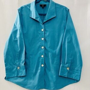 Foxcroft Non-Iron Fitted Women's Blouse Aqua Turquoise 100% Cotton Size 18